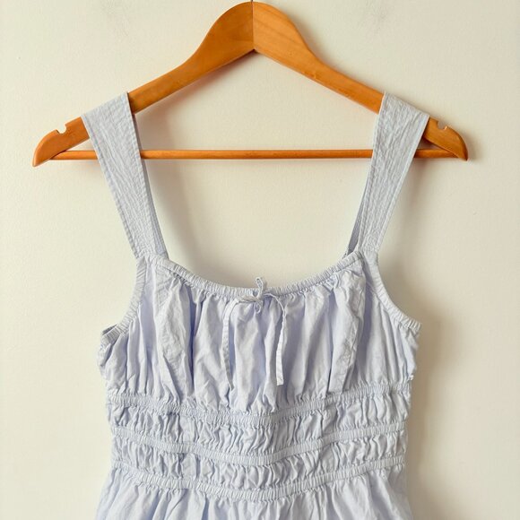 Aritzia Sunday Best Martine Tiered Poplin Cotton Mini Dress Blue Size Medium - Picture 5 of 8